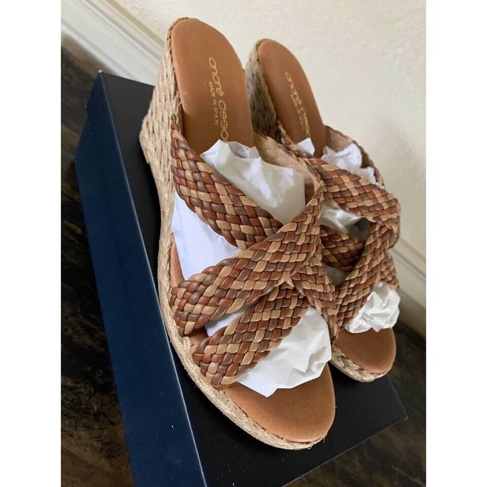 ANDRE ASSOUS Beige Raffia Nedra Wedge Espadrille Sandals- NEW SZ 9
